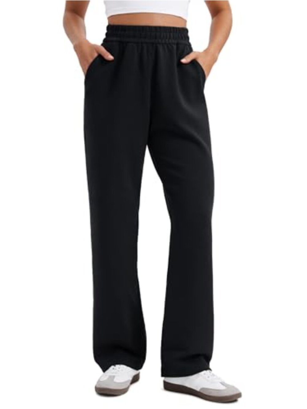 High Rise Straight Leg Sweatpants with Pockets Drawstring Waist Casual